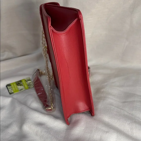 Badgley Mischka Vegan Leather Red Quilted Shoulder Bag - Picture 7 of 14